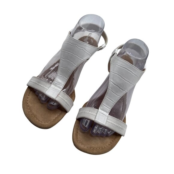 Alfani Size 10 White Crocodile-Embossed Wedge Sandals Elastic Back Strap - Picture 2 of 9